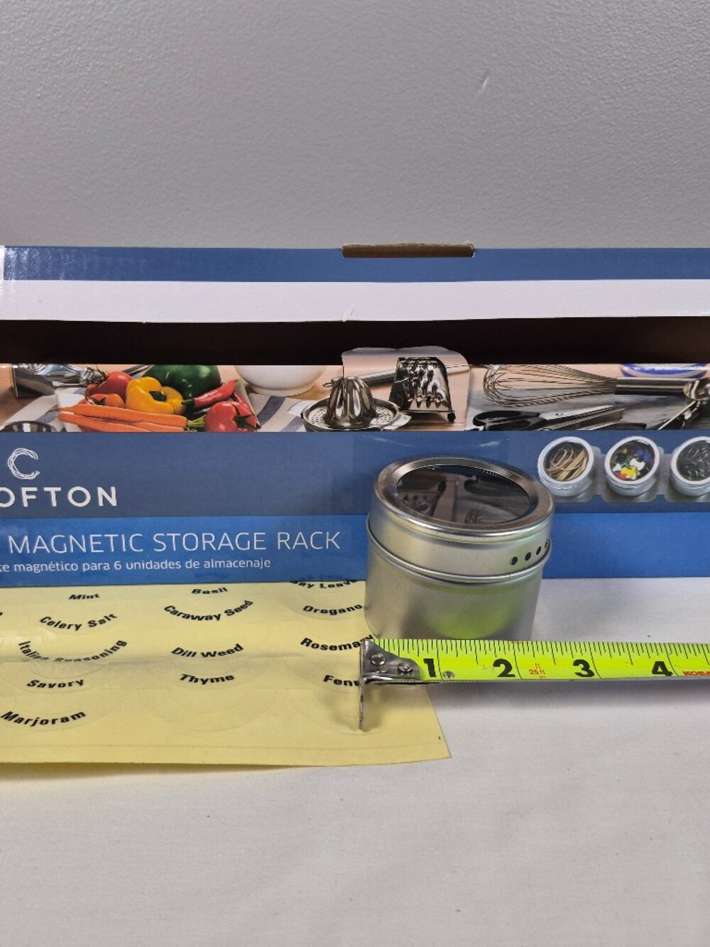 Crofton Magnetic Storage 5 containers 2"x2" w/pour-sift, mountable, spice labels